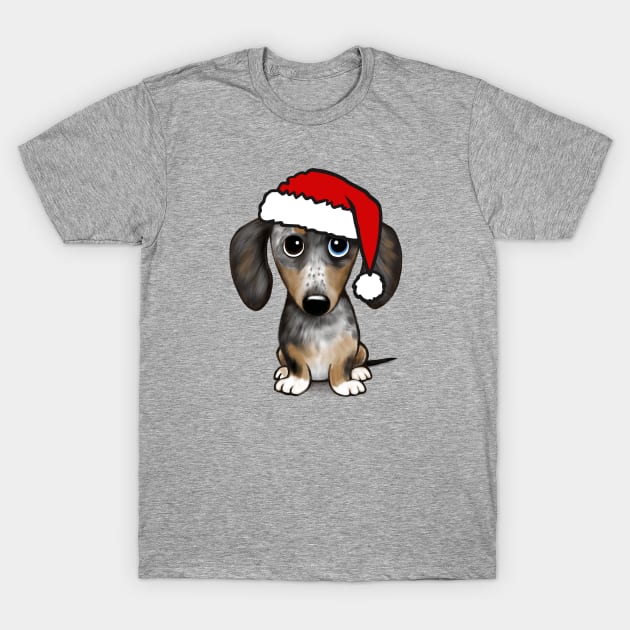 Dapple Dachshund with Santa Hat Merle Wiener Dog Christmas T-Shirt by Coffee Squirrel